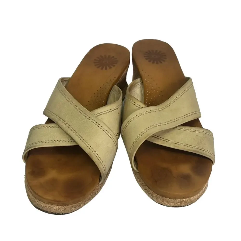 UGG Sandals Womens 7 Gwyn Espadrille Wedge Leather Open Toe Slides